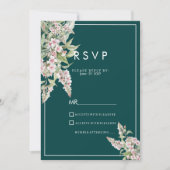ボタニカルピンクマーブグリーンフローラRSVP 招待状 (正面)