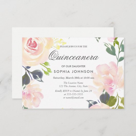 ボタニカルピンクローズキンセアニェラ招待状 招待状 (正面/裏面)