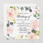 ボタニカルピンクローズフローラ結婚式招待状 招待状 (正面/裏面)