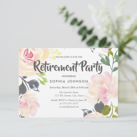 ボタニカルピンクローズリタイアメントパーティー招待状 招待状 (スタンド正面)