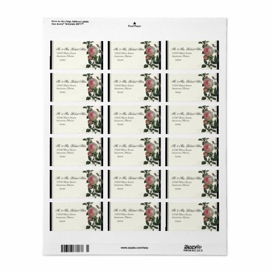 ボタニカルピンクローズ、ブラック – 差出人住所ラベル ラベル (フルシート)