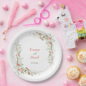 ボタニカルピンク素朴結婚ローズ ペーパープレート (パーティー)