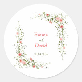 ボタニカルピンク素朴結婚ローズ ラウンドシール