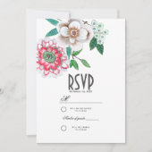 ボタニカルピンク&グリーンハンド絵を描フローラ 招待状 (正面)