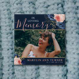 ボタニカルピンク&ネイビー花模様エレガントメモリアル 缶バッジ