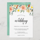 ボタニカルピーチウォーターバラフローラ結婚ズ 招待状 (正面/裏面)