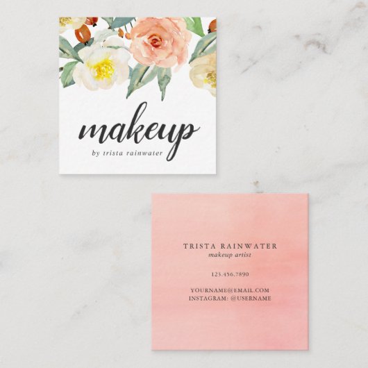 ボタニカルピーチウォーターフローラメイクアップアーティスト スクエア名刺 (正面/裏面)