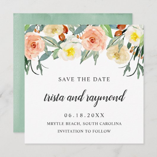 ボタニカルピーチフローラウォーターカラーバラ セーブザデート (正面/裏面)