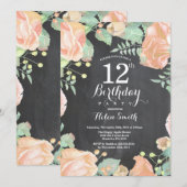 ボタニカルピーチフローラ12番目の誕生日招待状 招待状 (正面/裏面)