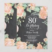 ボタニカルピーチフローラ80th誕生日招待状 招待状 (正面/裏面)