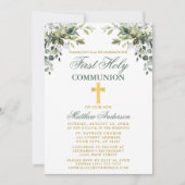 ボタニカルファーストコミューニオンセージグリーン金ゴールド 招待状 (正面)
