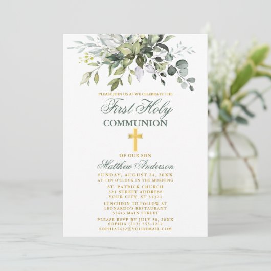 ボタニカルファースト金ゴールドセージグリーン 招待状 (スタンド正面)