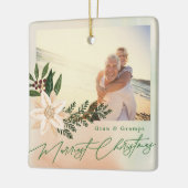 ボタニカルフォトクリスマスカスタムの祖父母 セラミックオーナメント (左)