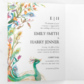 ボタニカルフォトピーコックインディ庭園の結婚式 三つ折りカード (内部最初)