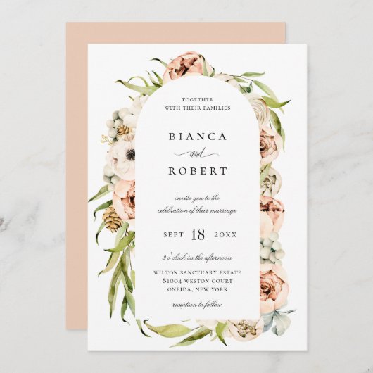 ボタニカルフォレストフローラアーチフレ結婚ーム 招待状 (正面/裏面)