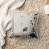 ボタニカルフォークアートブルー&アースズ結婚ーズ クッション (ブランケット)