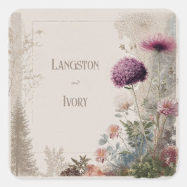 ボタニカルフォークアートワイルドフラー結婚ズ スクエアシール