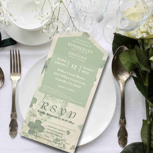ボタニカルフォーリーフクローバーグリーンチャートルーズメール オールインワン招待状