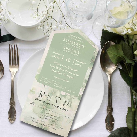 ボタニカルフォーリーフクローバーグリーンチャートルーズメール オールインワン招待状