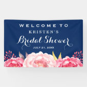 ボタニカルフラワーズネイビーブルーブライダルシャワー 横断幕 (横)