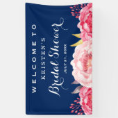 ボタニカルフラワーズネイビーブルーブライダルシャワー 横断幕 (縦)