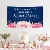 ボタニカルフラワーズネイビーブルーブライダルシャワー 横断幕