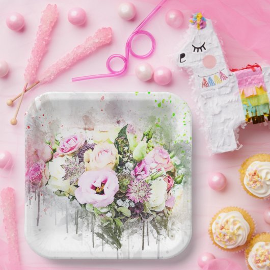 ボタニカルフラワーブーケアート抽象芸術紙プレート ペーパープレート (パーティー)