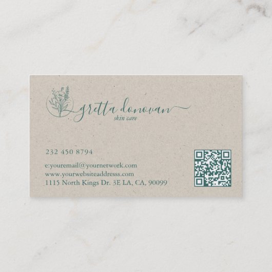 ボタニカルフラワーロゴベージュクラフト紙バック 名刺 (裏面)