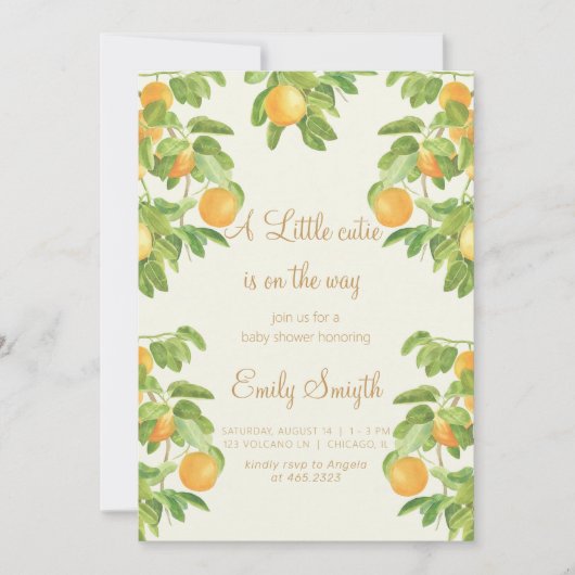 ボタニカルフルーツオレンジリトルかわいこちゃんベビーシャワー 招待状 (正面)