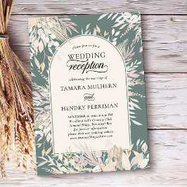ボタニカルフレームアーチセージ緑のウェディングレセプション 招待状