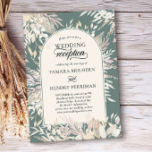 ボタニカルフレームアーチセージ緑のウェディングレセプション 招待状