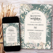 ボタニカルフレームアーチセージ緑のウェディングレセプション 招待状