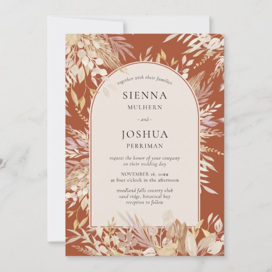 ボタニカルフレームアーチテラコッタクリーム結婚ズ 招待状 (正面)