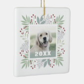 ボタニカルフレームカスタムペットフォトカワイドッグホリデー セラミックオーナメント (右)
