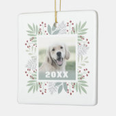 ボタニカルフレームカスタムペットフォトカワイドッグホリデー セラミックオーナメント (左)