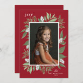 ボタニカルフレームクリスマスカード：赤 案内状 (正面/裏面)