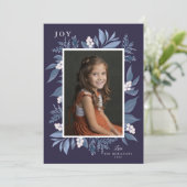 ボタニカルフレームクリスマスカード：青 案内状 (スタンド正面)