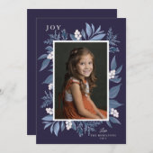 ボタニカルフレームクリスマスカード：青 案内状 (正面/裏面)