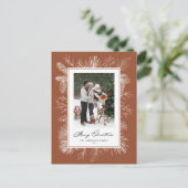 ボタニカルフレームテラコッタメリークリスマスフォト シーズンポストカード (スタンド正面)