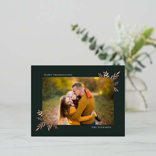 ボタニカルフレームフォイル写真感謝祭はがき 箔シーズンポストカード (立ち正面)
