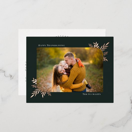 ボタニカルフレームフォイル写真感謝祭はがき 箔シーズンポストカード (正面/裏面)