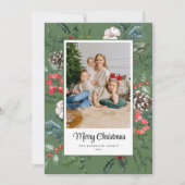 ボタニカルフレームフォトメリークリスマスグリーン シーズンカード (正面)