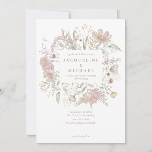 ボタニカルフレームワイルドフラワーズダスティーバラ結婚ズ 招待状 (正面)