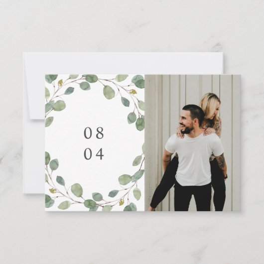 ボタニカルフレーム水色葉の写真 セーブザデート (正面)