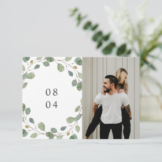 ボタニカルフレーム水色葉の写真 セーブザデート (スタンド正面)