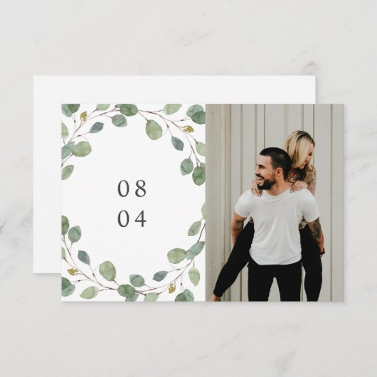 ボタニカルフレーム水色葉の写真 セーブザデート (正面/裏面)