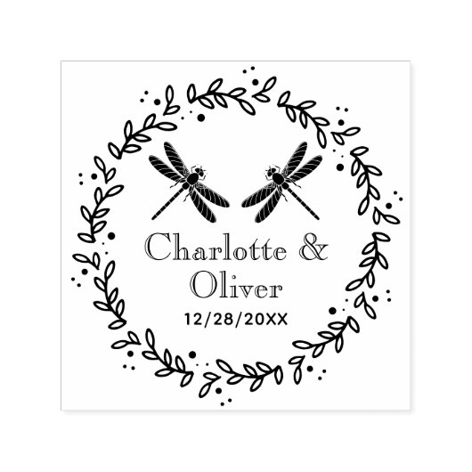 ボタニカルフレーム2トンボ夫婦名日付 セルフインキングスタンプ (デザイン)