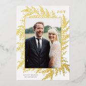 ボタニカルフレーム ホリデー フォト ホワイト ゴールド フォイル カード (正面)