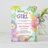 ボタニカルフローラかわいい恐竜の赤ちゃん女の子シャワー 招待状 (スタンド正面)