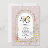 ボタニカルフローラアーチ40th誕生日パーティー 招待状 (正面)